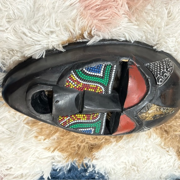 Vintage Handcrafted in Ghana Wood, bead and brass inlay - Picture 3 of 6